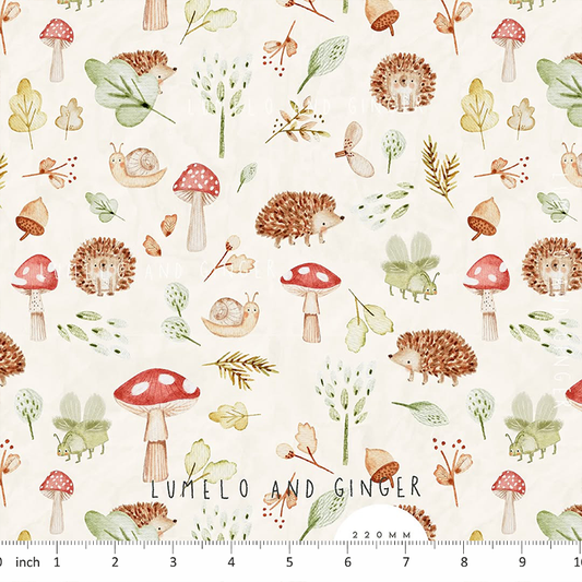 Lumelo and Ginger - Whinn - on Ecru - Hedgehogs - Mushrooms - Forest - Woodland