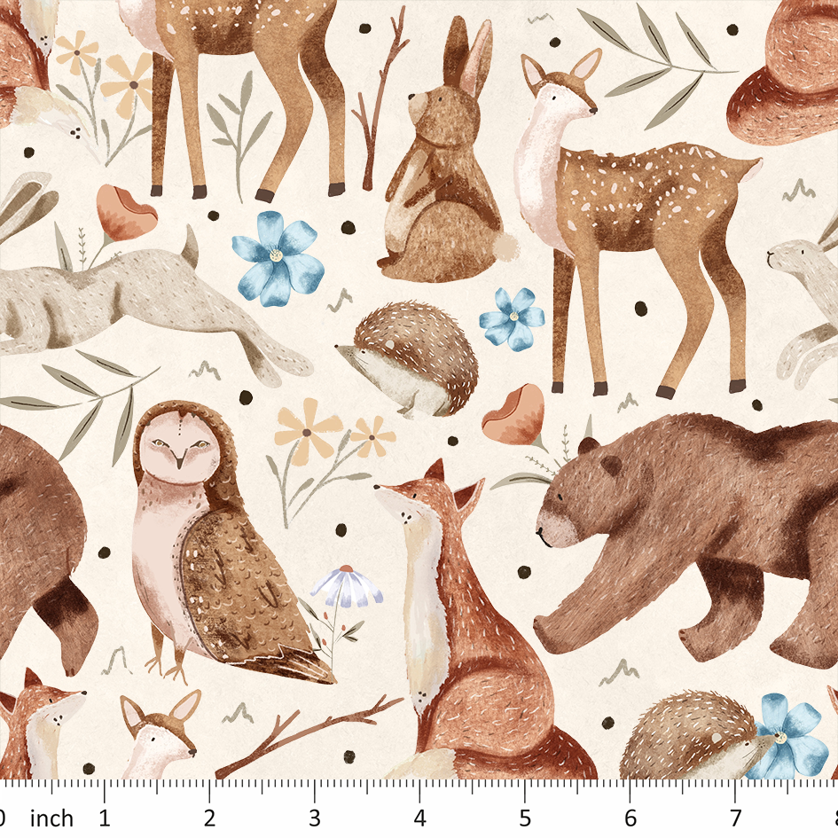 Claire Eddie Art - Herb - on Ecru - Woodland - Bears - Fox - Deer - Owl - Hedgehog - Rabbit