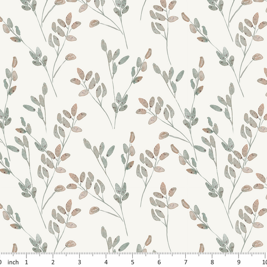 Tatra Cottage - Leaves on Off White - Vintage English Roses on Blue Coordinate
