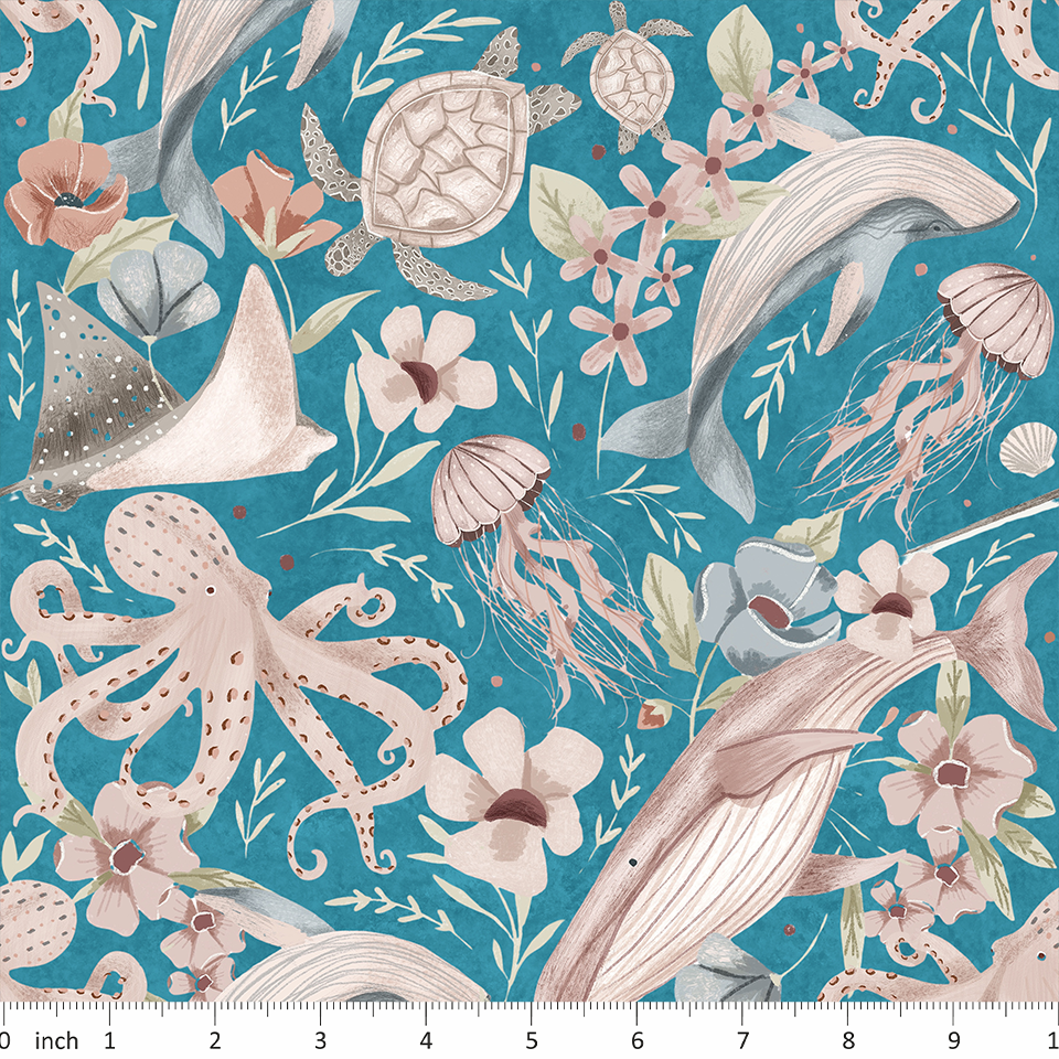 Maise - On Teal - Ocean Life - Whale - Octopus - Sea Turtle
