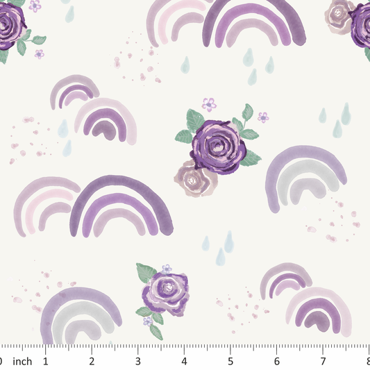 Tatra Cottage - Lilac Rainbow Floral - on Off-White - Coordinating Designs Available