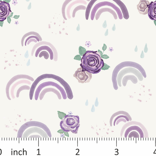 Tatra Cottage - Lilac Rainbow Floral - on Off-White - Coordinating Designs Available - SMALL SCALE