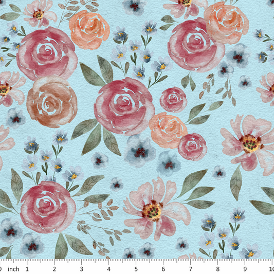 Tatra Cottage - Vintage English Roses on Blue - Coordinating Designs Available