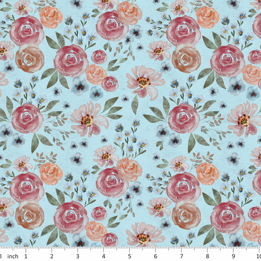 Tatra Cottage - Vintage English Roses on Blue SMALL Scale - Coordinating Designs Available