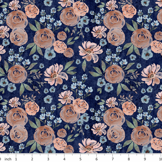 Tatra Cottage - Vintage English Roses on Navy SMALL Scale - Coordinating Designs Available