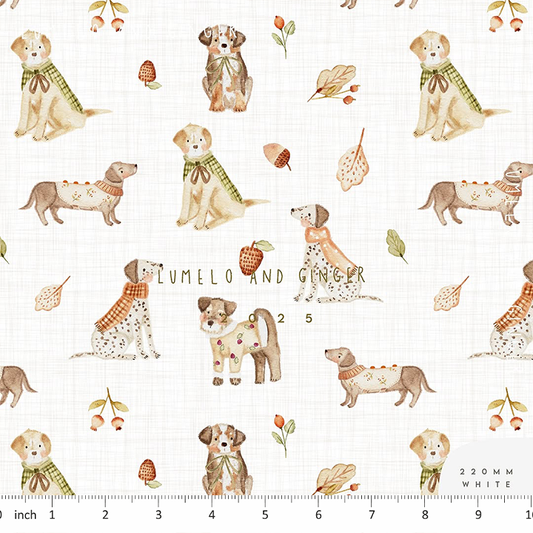 Lumelo and Ginger - Rufus - on Textured Beige - Autumn Dogs