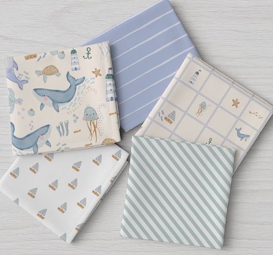 Lumelo and Ginger - Shiver - on Ecru - Ocean Animals - Coordinating Designs Available