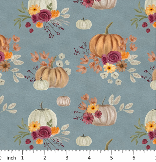 Tatra Cottage - Pumpkins - Floral - on Light Slate Blue