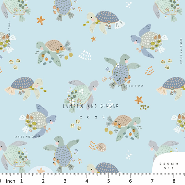Lumelo and Ginger - Sid - on Blue - Sea Turtles