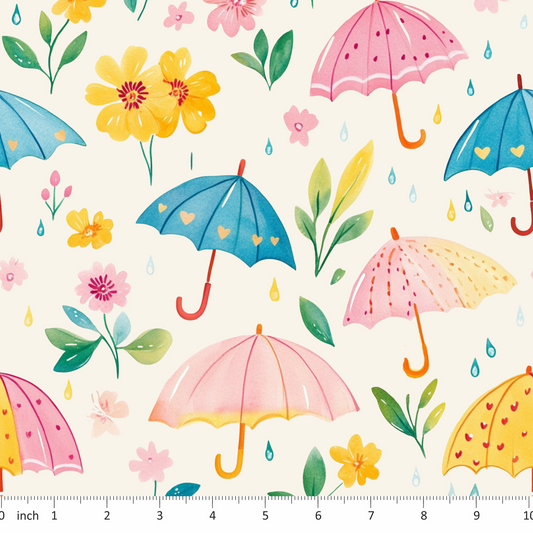 Spring Flowers and Umbrellas on Ecru