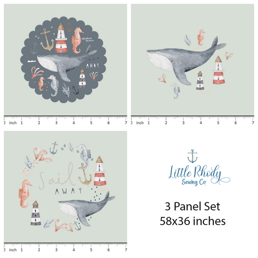 Lumelo and Ginger - Whales - 3 Panel Set - Sail Away Coordinate