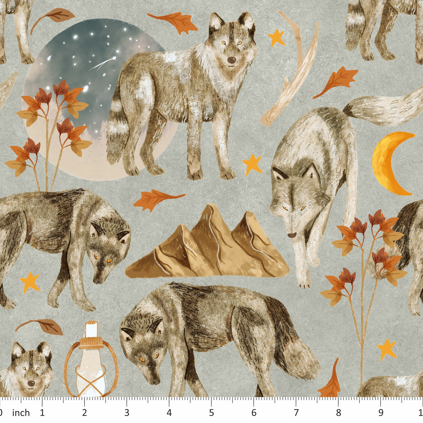 Wolves on Gray - Wolf - Autumn Night