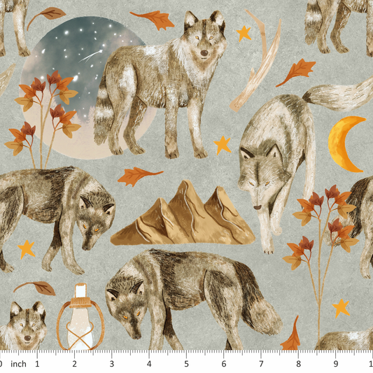 Wolves on Gray - Wolf - Autumn Night